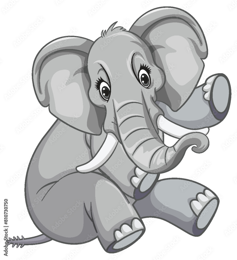 Naklejka premium Adorable gray cartoon elephant sitting and smiling