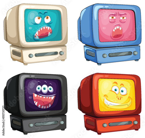 Four animated TVs showing different emotions