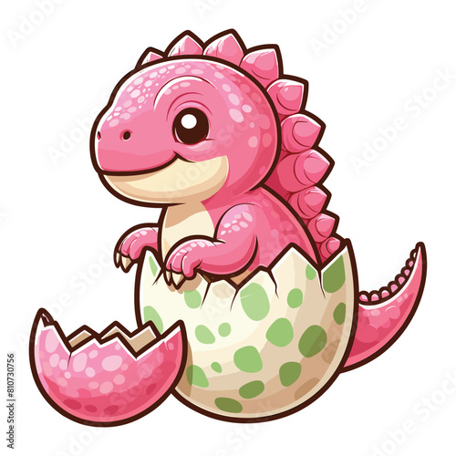 vector Cartoon baby pink spinosaurus hatching from egg