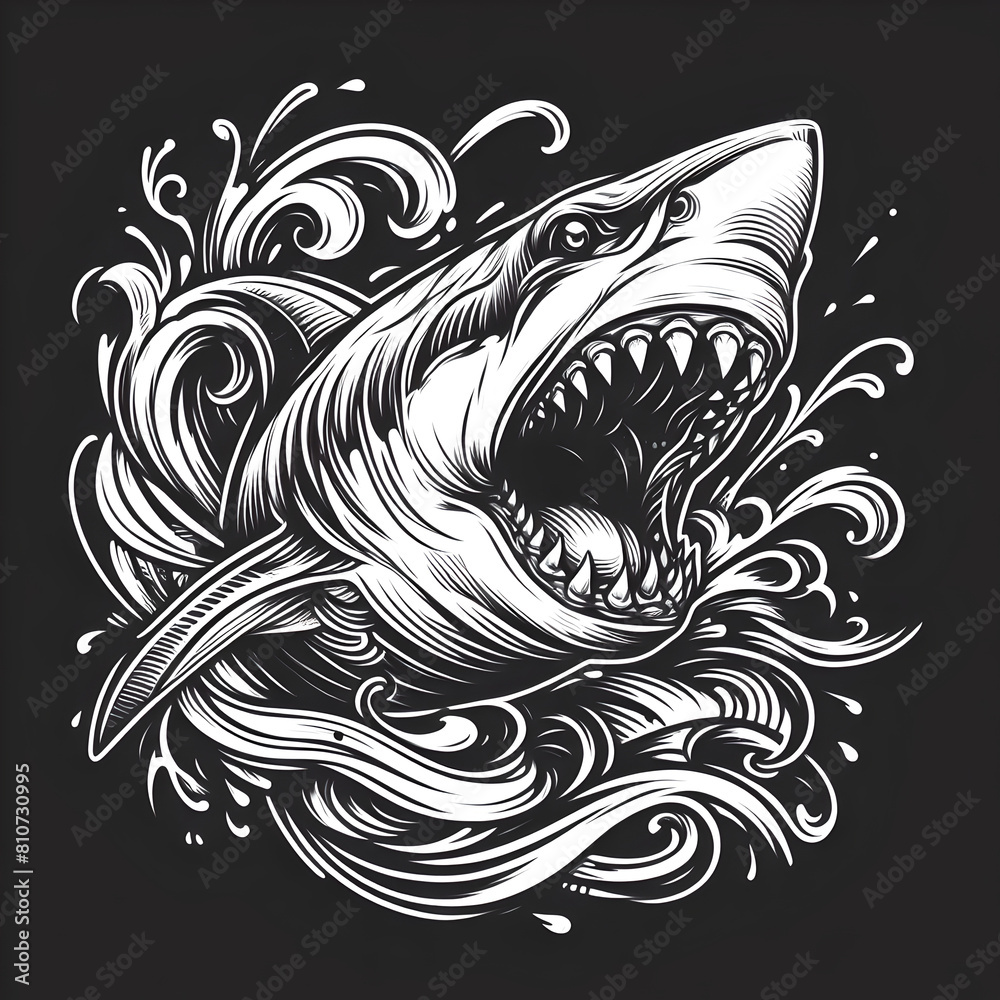 black and white shark on a black background black and white shark on a black background