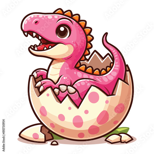vector Cartoon baby pink spinosaurus hatching from egg