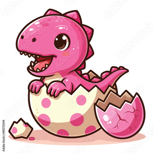 vector Cartoon baby pink spinosaurus hatching from egg