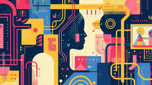 Banner design of digital literacy in minimal styles, empowering users through technology, illustration template for text