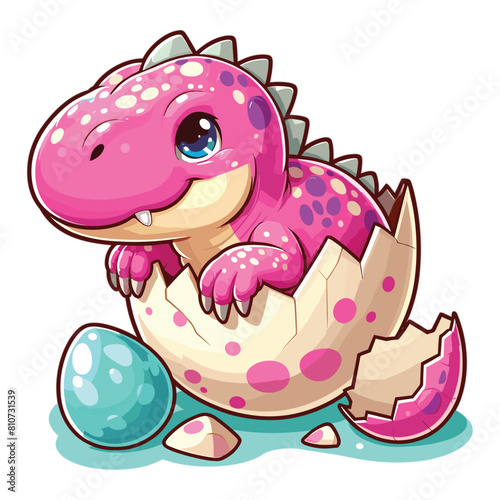 vector Cartoon baby pink spinosaurus hatching from egg