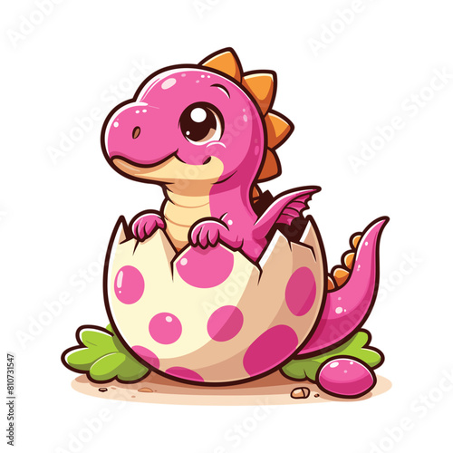 vector Cartoon baby pink spinosaurus hatching from egg