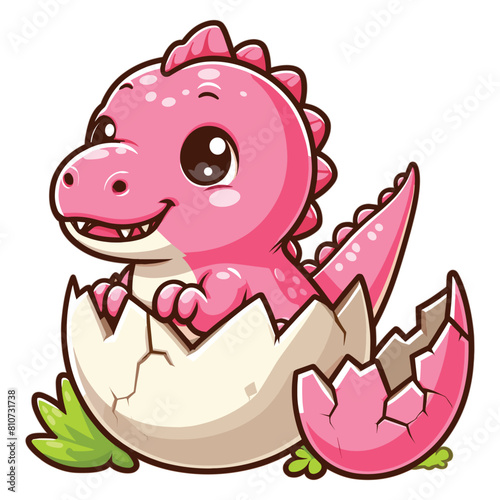 vector Cartoon baby pink spinosaurus hatching from egg
