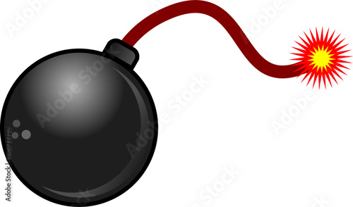 Bomb with burning fuse isolated on clear transparent background, ready for design element