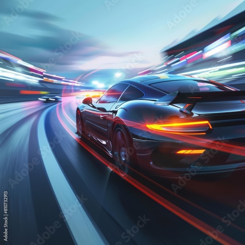 Solid HUD icon of highperformance sports cars, illustrating speed and power with a very blurry backdrop of a racing circuit
