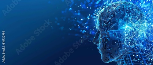 Creative banner of artificial intelligence advancements in solid color, streamlining industry operations, with big copy space