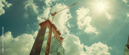 The dynamic field of business growth is symbolized by a towering skyscraper under construction, reflecting ambition and progress photo