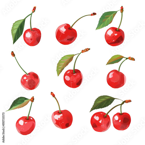 Hand drawn illustration of cherry isolated on transparent background cutout png