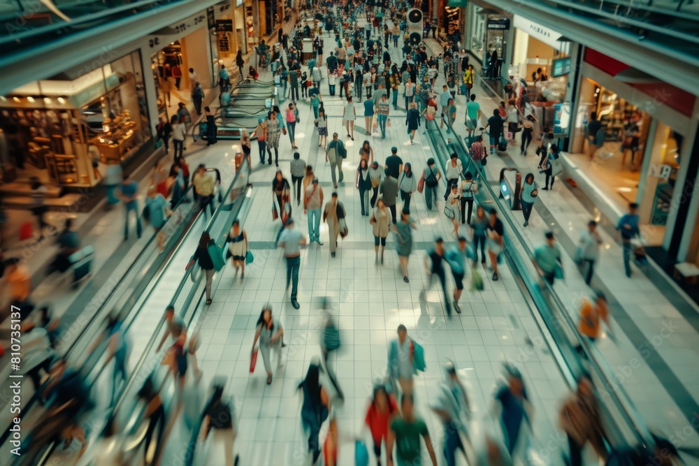 Many people walking through a bustling mall, shopping and socializing