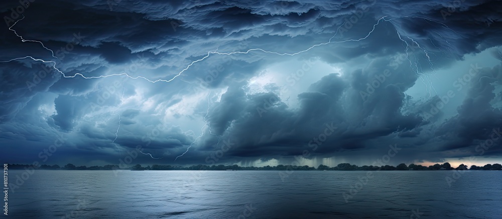 Fototapeta premium A background image of the cloudy and stormy sky preceding rain. Creative banner. Copyspace image
