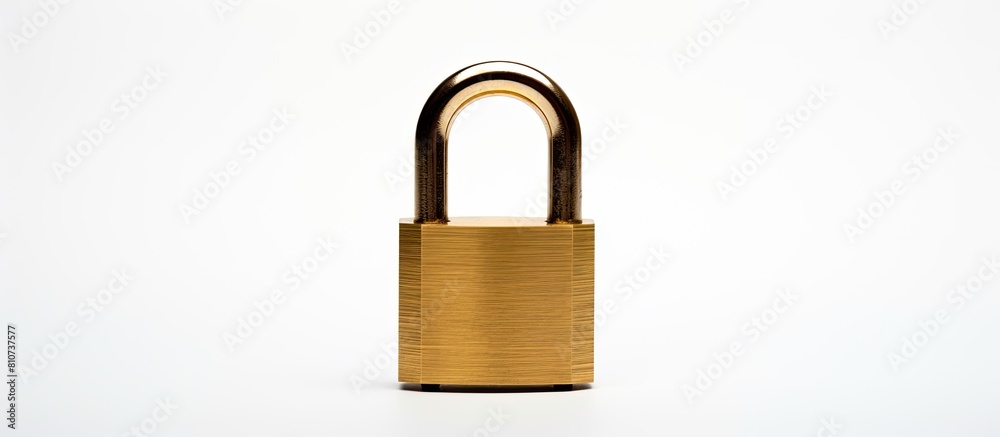 A padlock is captured in a copy space image against a plain white backdrop A padlock is captured in a copy space image against a plain white backdrop