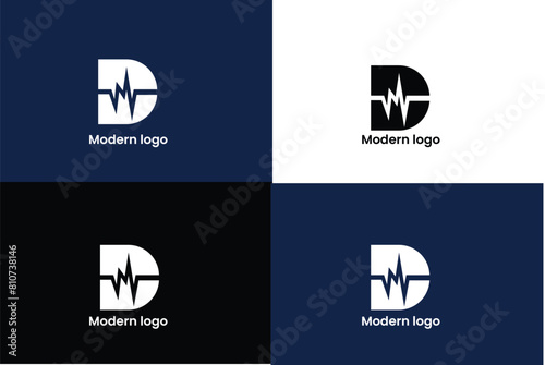 letter d logo, letter d and wave logo, letter d health logo, letter d and beat logo, heart beat logo, logomark