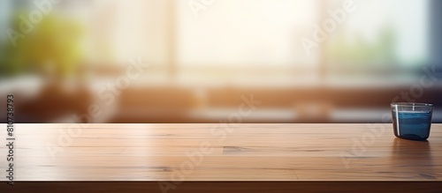 The image features a table top with a blurred interior as the background providing ample copy space
