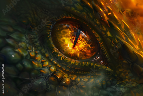An illustration of a mystical, captivating and intense dragon's eye photo