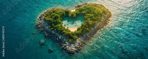 Love Vacation Concept. Aerial Shot of Tropical Island in the Shape of a Heart.