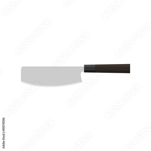 Sushikiri or sushi knife. Japanese kitchen knife flat design vector illustration isolated on white background. A traditional Japanese kitchen knife with a steel blade and wooden handle.