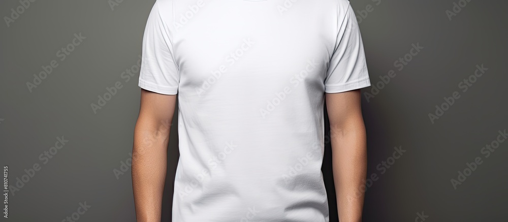 Stylish young man wearing a white t shirt poses on a grey background creating a perfect copy space image for design mockups Stylish young man wearing a white t shirt poses on a grey background creating a perfect copy space image for design mockups