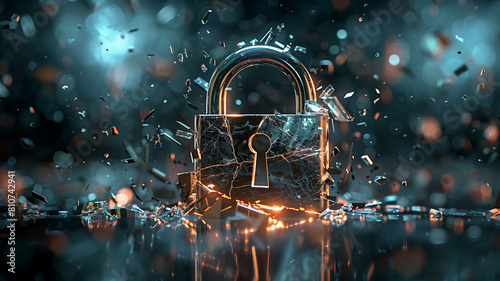 Shattering Padlock Symbolizing Breakthrough in Cybersecurity