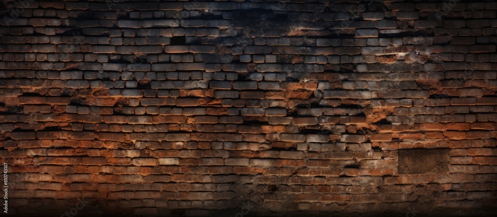 An aged dimly lit brick wall with a repetitive pattern providing space for copy or images. Creative banner. Copyspace image