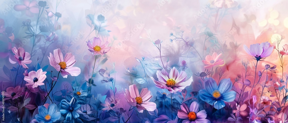 With its watercolor style, Aster Flowers wallpaper captures the joy of daisy-like blooms in shades of blue, purple, and pink, speckling the landscape with their vibrant hues.