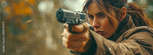 A brunette professional police officer and killer, with special army training in the bush to combat criminals photo