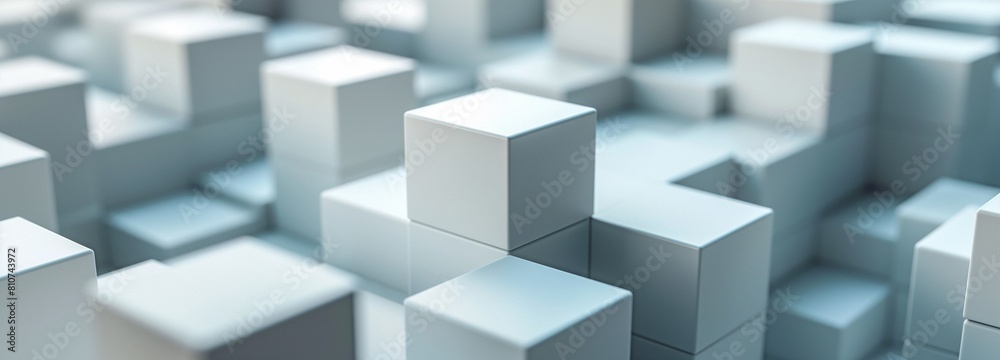 Block background wallpaper banner with copy space, randomly shifted, fading out white cube boxes Block background wallpaper banner with copy space, randomly shifted, fading out white cube boxes