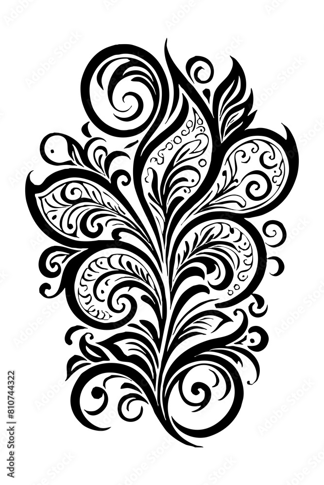 Botanical black and white pattern. For use on tattoos, posters, textiles, T-shirt printing. Generated by Ai Botanical black and white pattern. For use on tattoos, posters, textiles, T-shirt printing. Generated by Ai