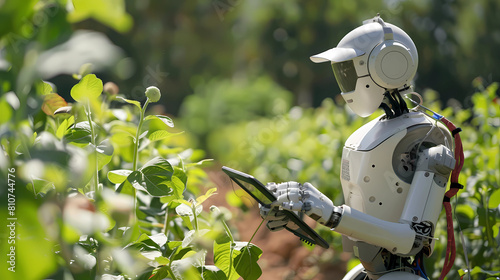 Robot using AI technology on smart pad to improve farming efficiency and agricultural processes - Generated by Generative AI