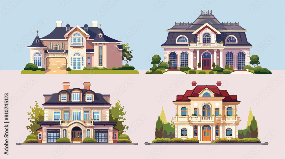 Four of different styles residential houses Colorful