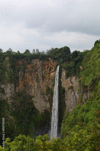 Sipisopiso waterfall at Tonging Village dropping to lake Toba, North Sumatra, Indonesia