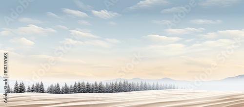 A picturesque scene of a snowy field dotted with larch windbreaks providing an appealing copy space image