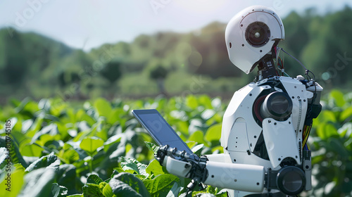 Robot using AI technology on smart pad to improve farming efficiency and agricultural processes - Generated by Generative AI