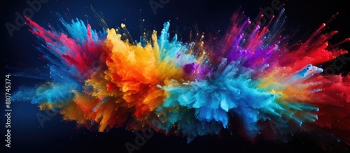 An explosive burst of colorful powder and glitter creates an abstract splattered background featuring a freeze frame image in motion. Creative banner. Copyspace image photo