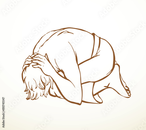 Vector drawing. Man bow praying