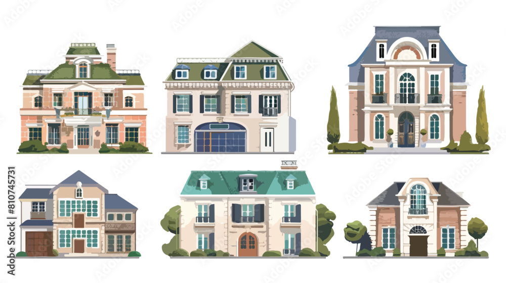 Four of facades of different residential houses. Four