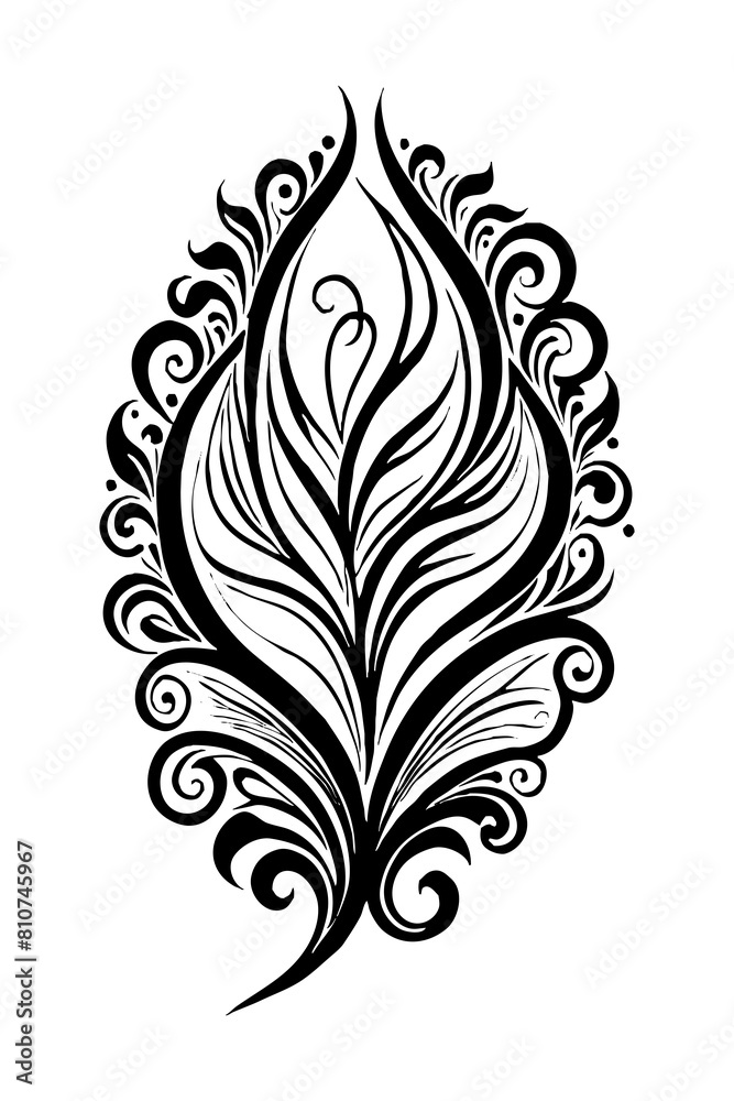 Botanical black and white pattern. For use on tattoos, posters, textiles, T-shirt printing. Generated by Ai