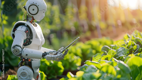 Robot using AI technology on smart pad to improve farming efficiency and agricultural processes - Generated by Generative AI