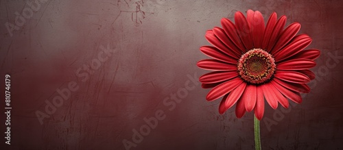 A square copy space image featuring a textured and stylish old paper background with a prominent dark red marguerite daisy photo