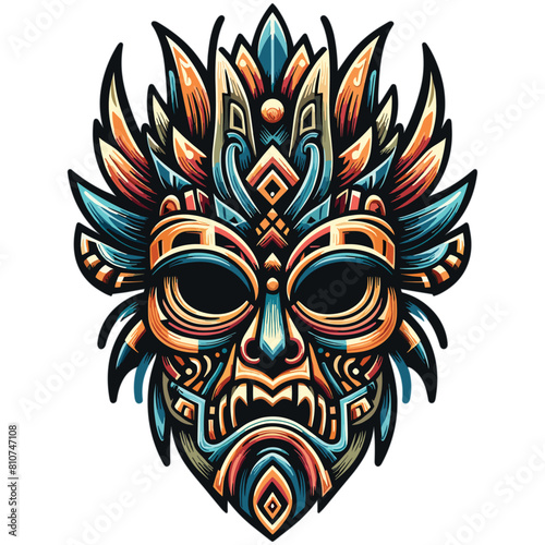 Tribal mask traditional totem symbol colorful tattoo in the style of the ancient tribes