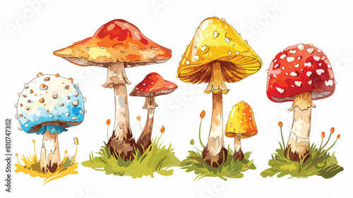 Four of inedible mushrooms with titles on white background photo
