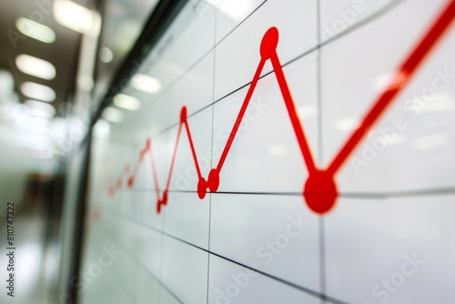 Line Graph Displayed on Glass Screen Wall in Modern Office - Data Analysis, Corporate Strategy, Financial Trends photo