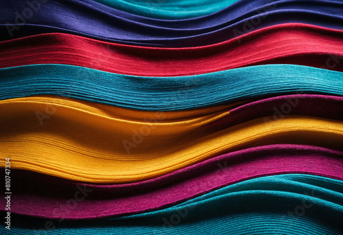 Vibrant, colorful waves flowing across a sleek fabric background, ideal for energetic and lively graphic designs photo