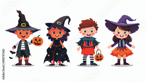 Four of kids disguised in funny and scary costumes