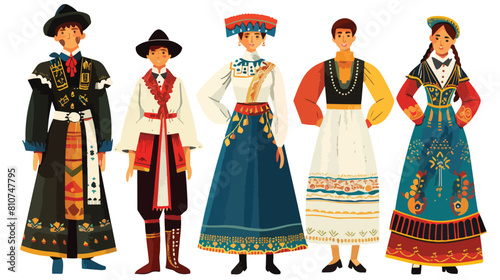 Four of men and women dressed in folk costumes