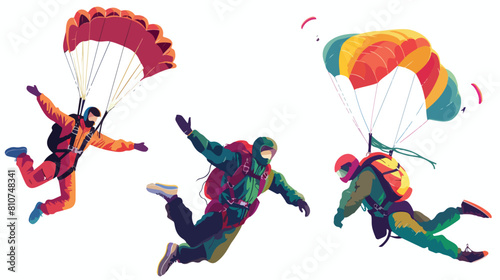 Four of parachutists and skydivers isolated on white photo