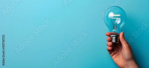 Creative light bulb background, brainstorm idea background, minimalist blue background, copy space for text, innovation purpose