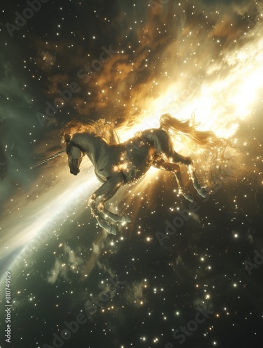 a static shot of a centaur traveling through space